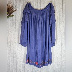 Dizzy Lissy Blue Boho Embroidered Bell Sleeve Dress | Size M